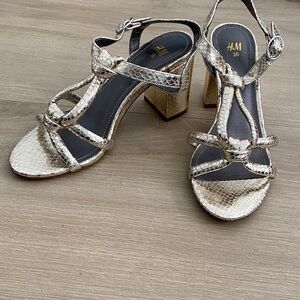 Gold Snakeskin Block Heels -